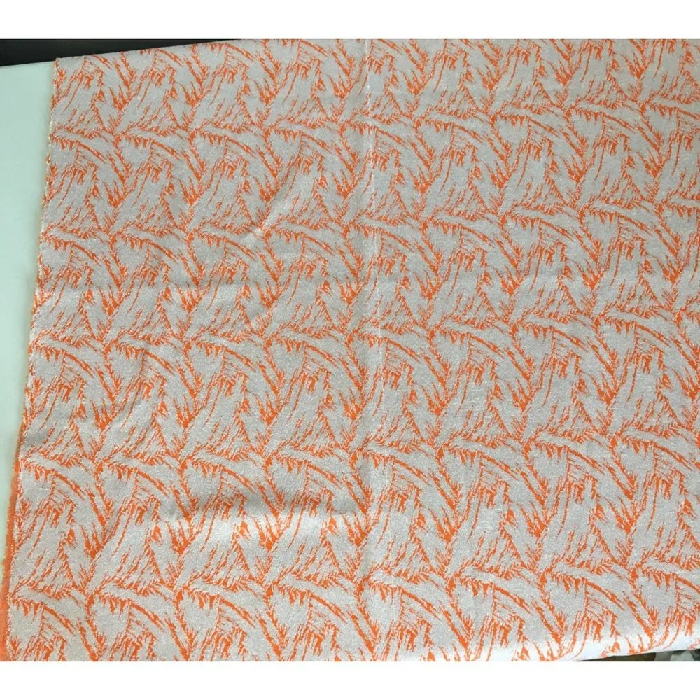 Vintage Fabric Material Remnant Orange Feathering with Silver Lurex, Retro Craft